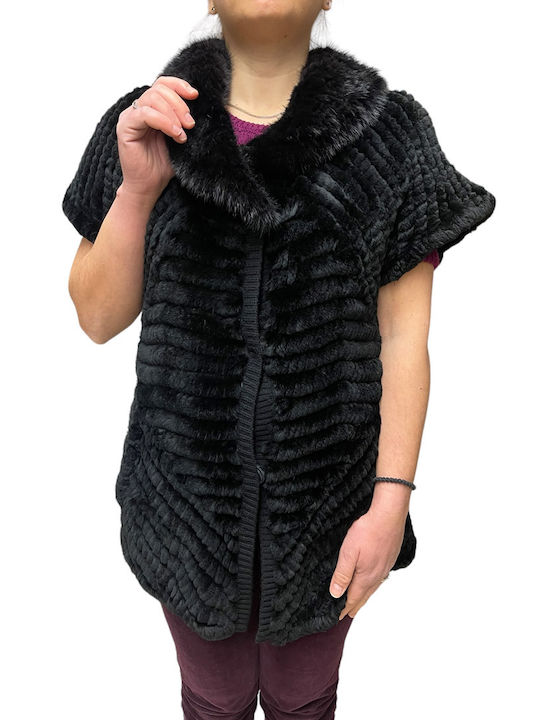 MARKOS LEATHER Women's Sleeveless Short Fur Black