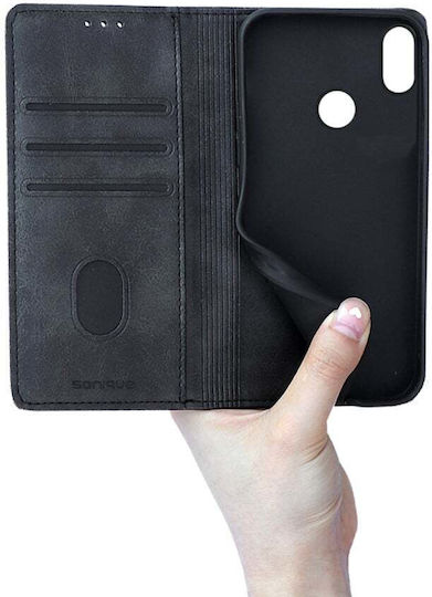 Sonique Vintage Magnet Brieftasche Synthetisches Leder / Kunststoff / Silikon Schwarz (Redmi Note 6 Pro)