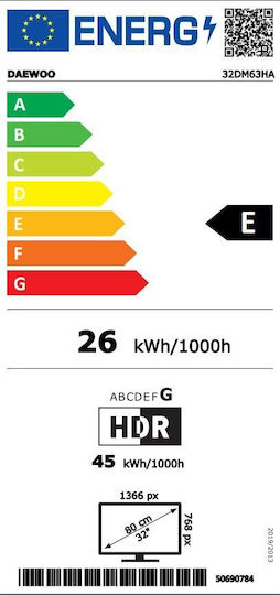 Daewoo Smart Television 32" HD Ready LED 32DM63HA HDR (2023)