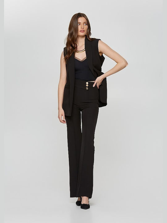 Lynne Women's High-waisted Fabric Trousers Flare in Regular Fit Black