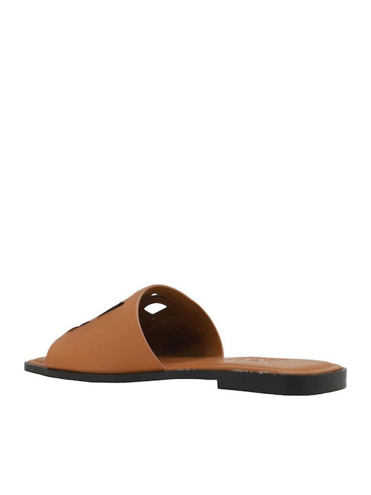 Jalila Leather Women's Flat Sandals in Tabac Brown Color