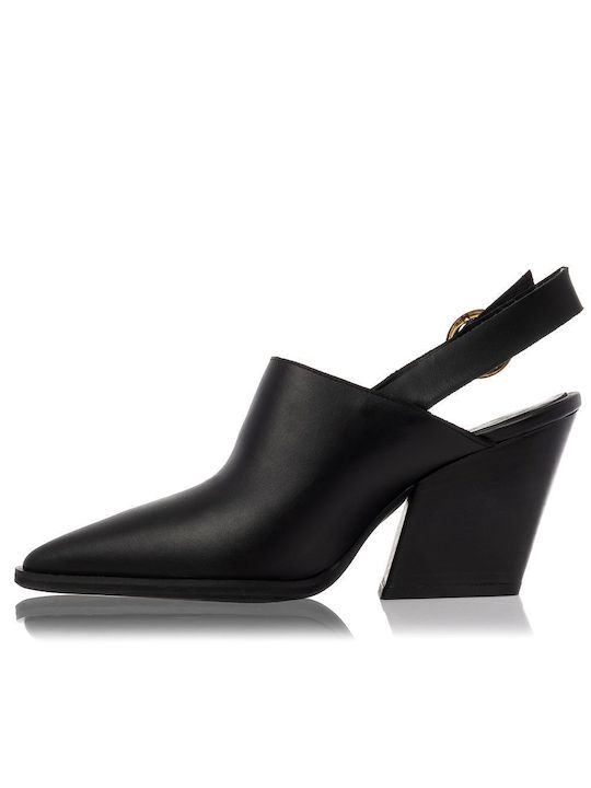 Sante Chunky Heel Piele Mules Negru