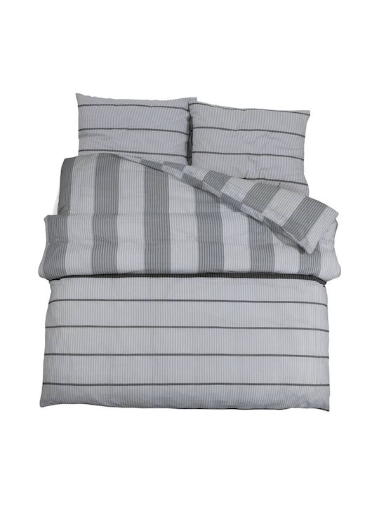 vidaXL Duvet Cover Set Cotton Double with 2 Pillowcases 200x200 Grey