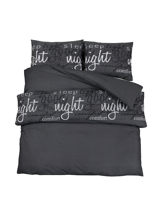 vidaXL Duvet Cover Set Cotton Double with 2 Pillowcases 200x200 Black Velvet-Black Metal