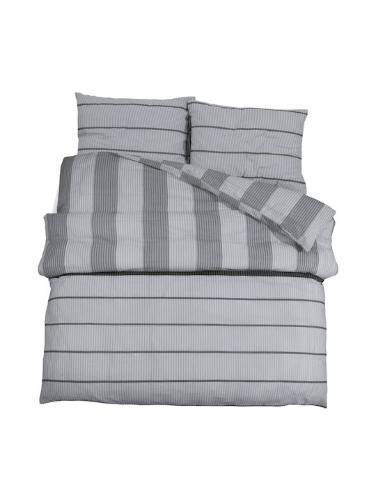 vidaXL Set Husă de Pilotă Bumbac King Size cu 2 Fețe de Pernă 260x220 Gri