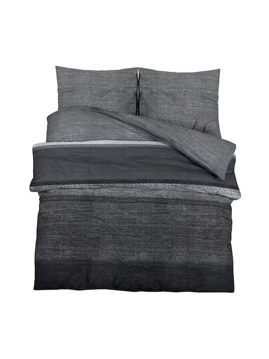 vidaXL Duvet Cover Set Cotton Double with 2 Pillowcases 200x220 Dark Grey