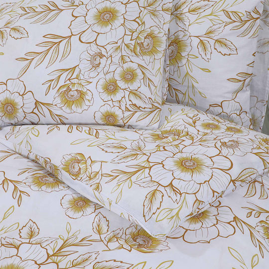 vidaXL Duvet Cover Set Cotton Double with 2 Pillowcases 200x220 White and Brown