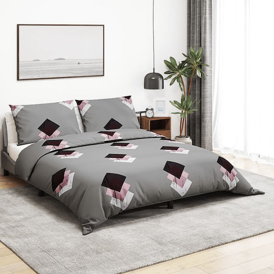 vidaXL Duvet Cover Set Cotton Single with Pillowcase 140x200 Grey
