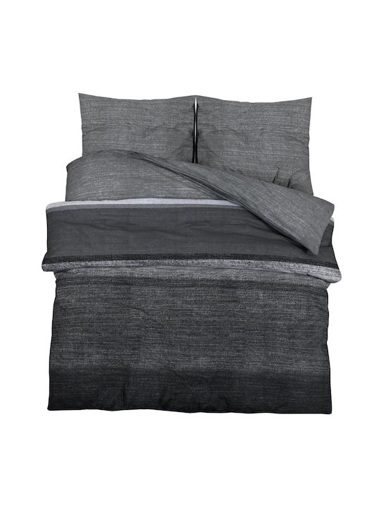 vidaXL Duvet Cover Set Cotton King with 2 Pillowcases 225x220 Dark Grey