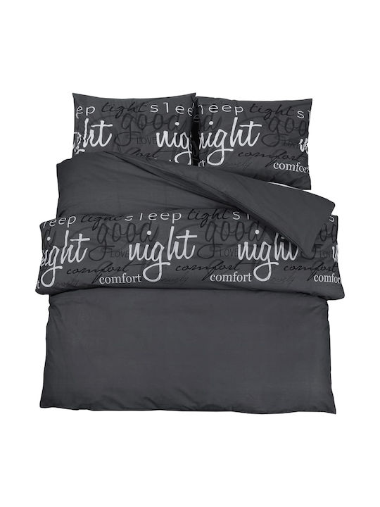 vidaXL Duvet Cover Set Cotton Double with 2 Pillowcases 200x200 Black Velvet-Black Metal