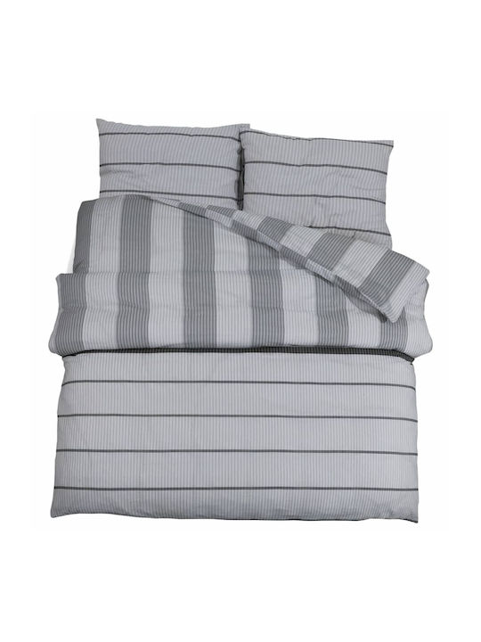 vidaXL Duvet Cover Set Cotton Queen with 2 Pillowcases 220x240 Grey