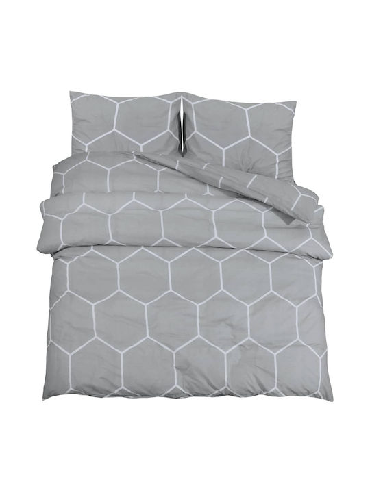 vidaXL Duvet Cover Set Cotton Double with 2 Pillowcases 200x200 Grey