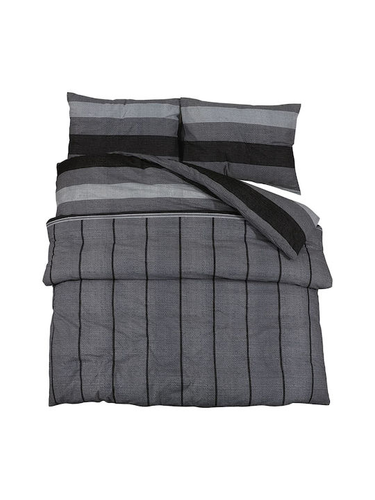 vidaXL Duvet Cover Set Cotton King Size with 2 Pillowcases 260x240 Dark Grey