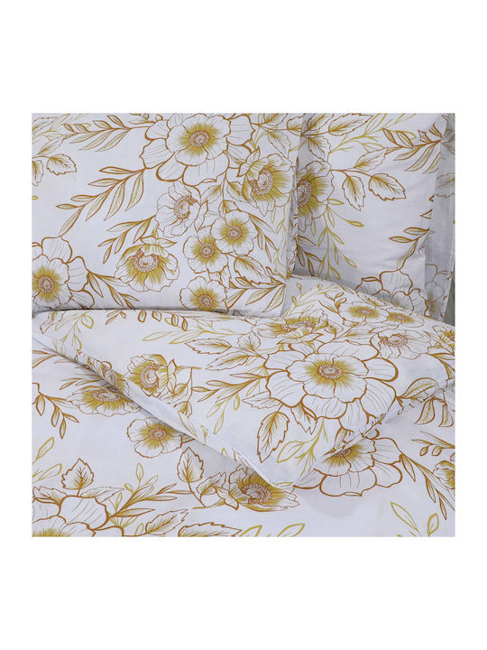 vidaXL Комплект Плик за Завивка Памучен Кинг Сайз с 2 Калъфки 260x240 White and Brown