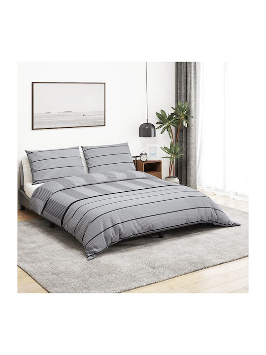 vidaXL Duvet Cover Set Cotton Queen with 2 Pillowcases 220x240 Grey