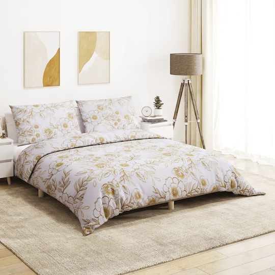vidaXL Duvet Cover Set Cotton Double with 2 Pillowcases 200x200 White and Brown