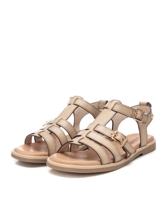 Leather Women's Flat Sandals Beige