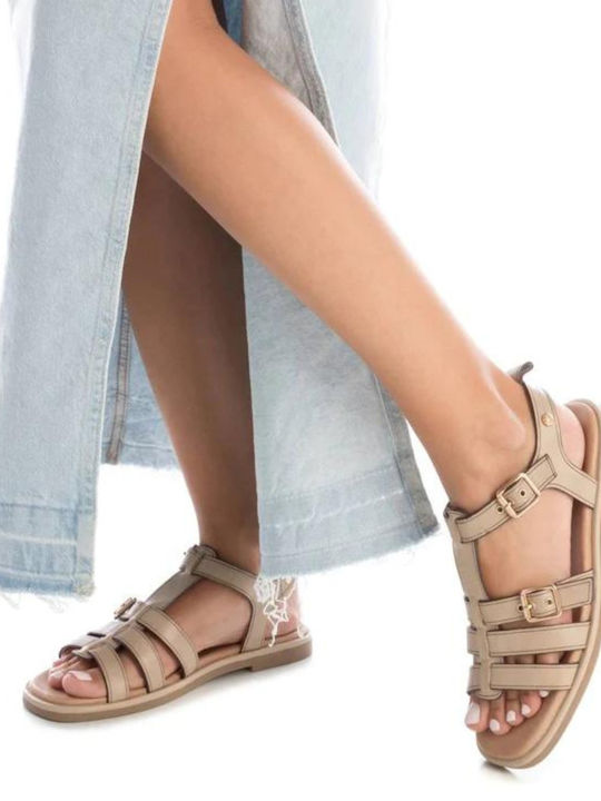 Leather Women's Flat Sandals Beige
