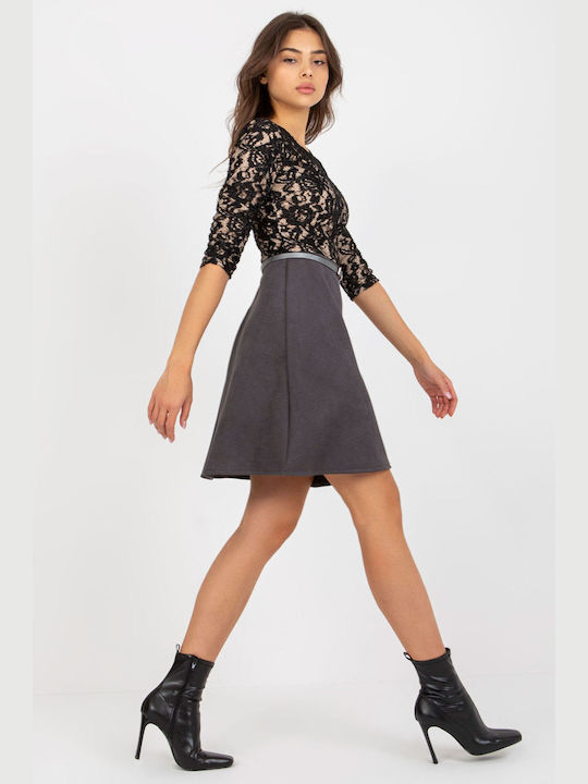 Lakerta Mini Evening Dress with Lace Dark Grey