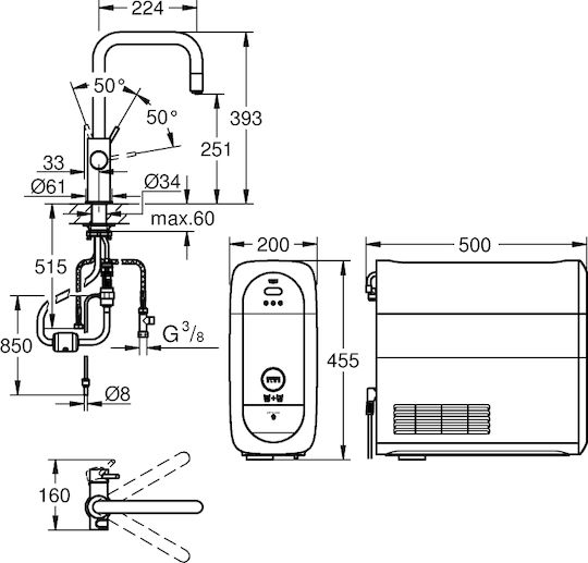 Grohe Blue Home Συσκευή Φίλτρου Νερού Μονή Άνω Πάγκου με Βρυσάκι 31543000