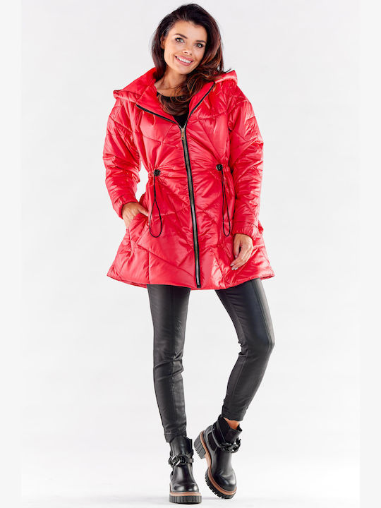 Awama Women's Short Puffer Jacket for Spring or Autumn Red