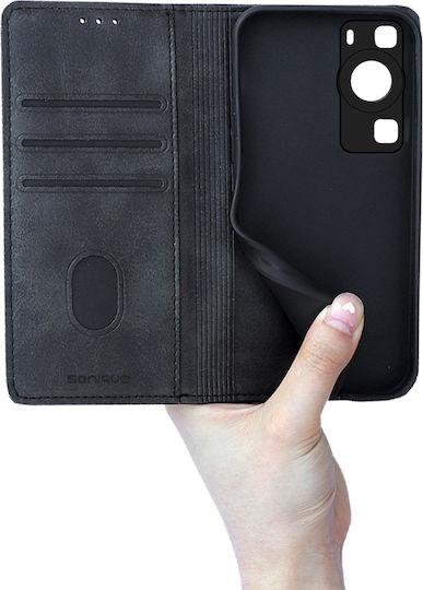 Sonique Vintage Magnet Wallet Piele artificială / Plastic / Silicon Negru (Huawei P60 Pro)