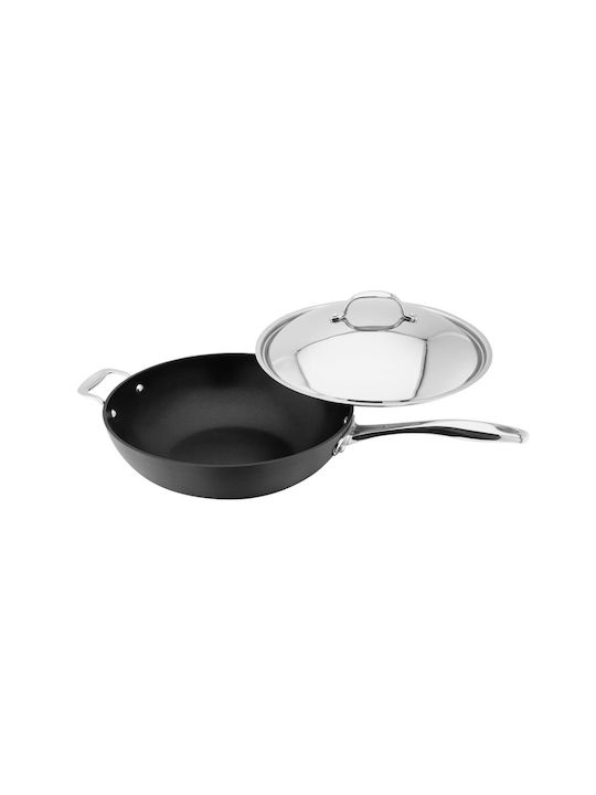 Horwood Wok Din Aluminiu Hard Anodizat Cu Capac Cu Acoperire Antiaderentă