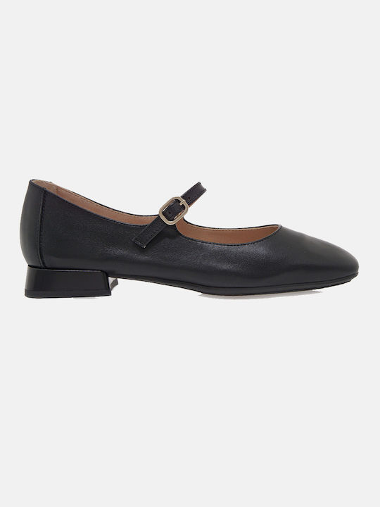 Desiree Shoes Leather Pointy Ballerinas with Strap Black