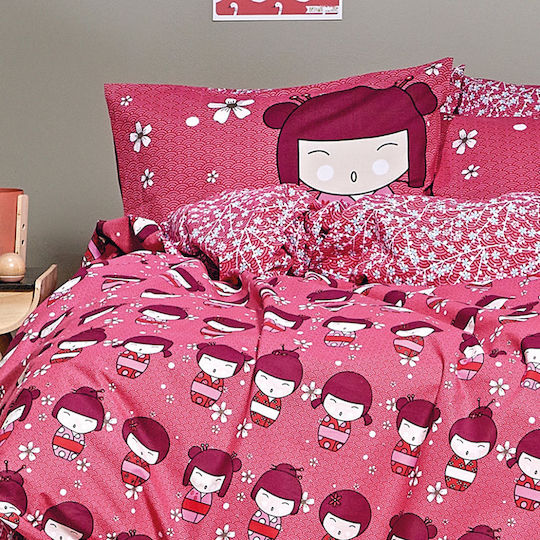Kentia Hirocco Kids Cotton Pillowcase Set 50x70cm Red-Pink-Eggplant
