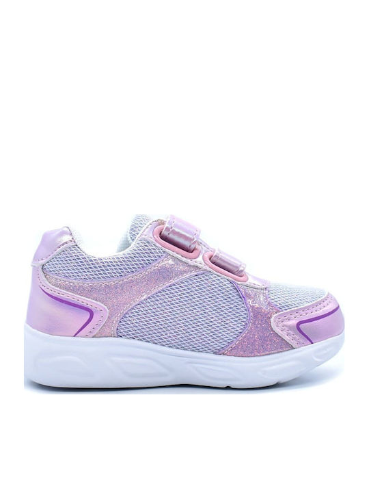 Παιδικά Sneakers Ανατομικά με Σκρατς & Φωτάκια Λιλά