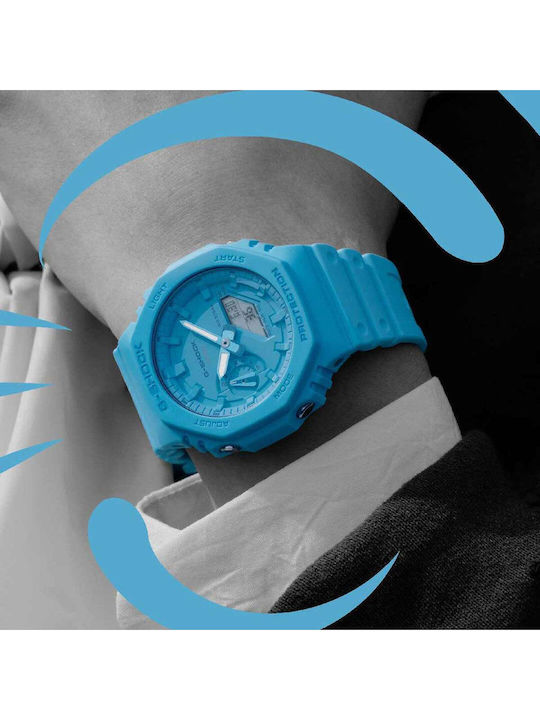 Casio G-shock Γυναικείο Ρολόι 45.4mm Χρονογράφος Μπαταρίας με Μπλε Καουτσούκ Λουράκι