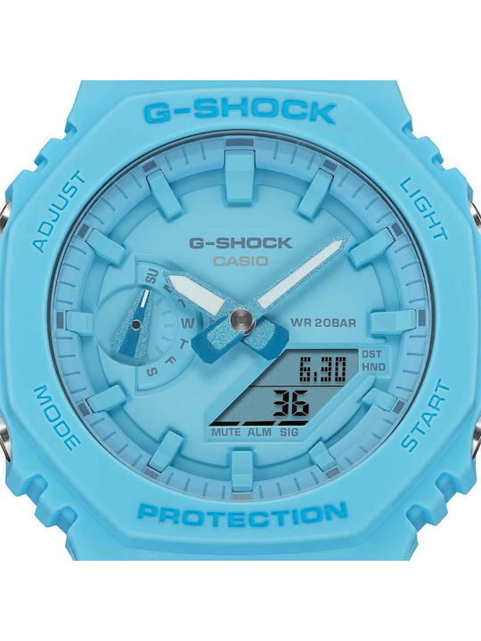 Casio G-shock Γυναικείο Ρολόι 45.4mm Χρονογράφος Μπαταρίας με Μπλε Καουτσούκ Λουράκι