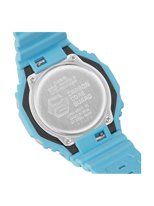 Casio G-shock Γυναικείο Ρολόι 45.4mm Χρονογράφος Μπαταρίας με Μπλε Καουτσούκ Λουράκι