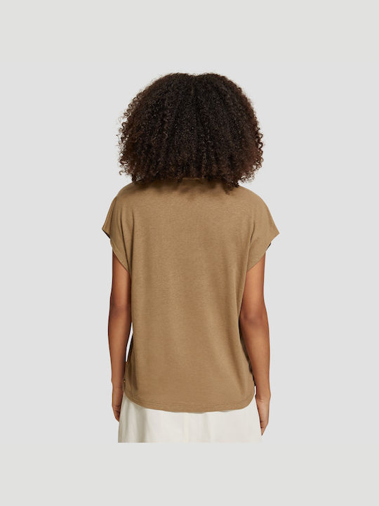 Scotch & Soda Damen T-Shirt mit V-Ausschnitt Khaki