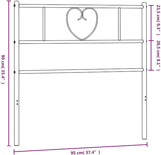vidaXL Metal Bed Headboard Black 95x90cm