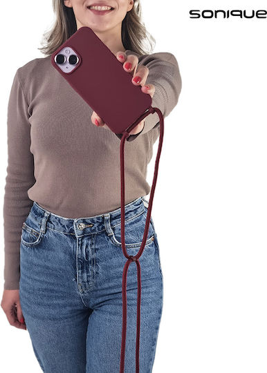 Sonique Back Cover Silicone 0.5mm with Strap Burgundy (Redmi Note 13 5G)
