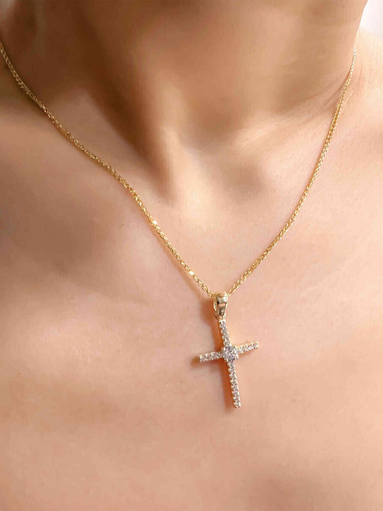 Damen Gold Kreuz 14K mit Kette