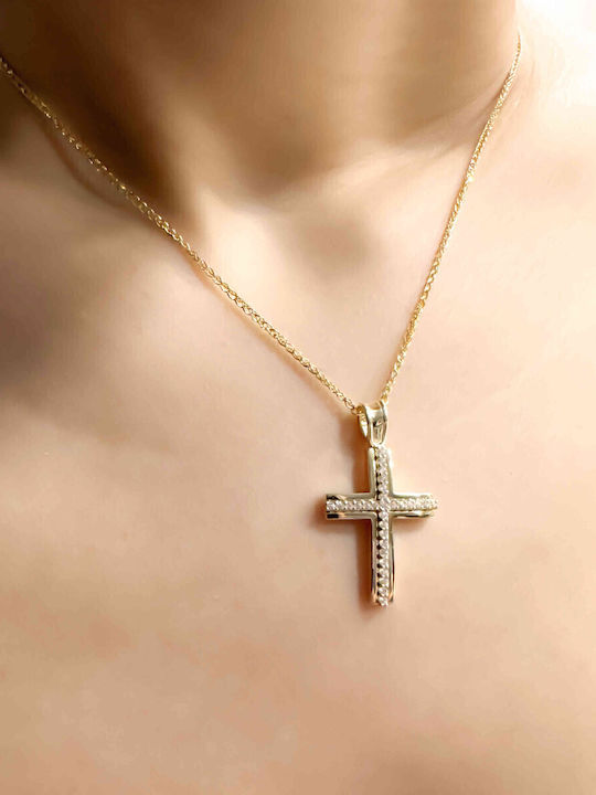 Damen Gold Kreuz 14K mit Kette