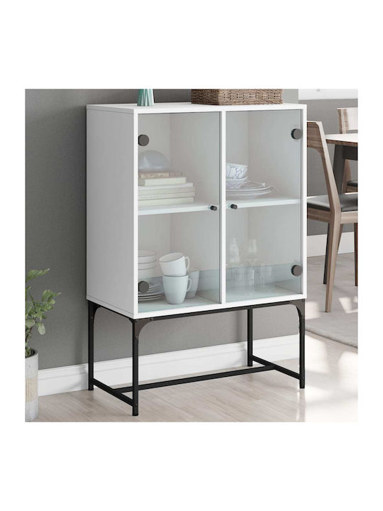 Floor-standing Living Room Display Cabinet made of Particleboard with Glass White 69x37x100cm