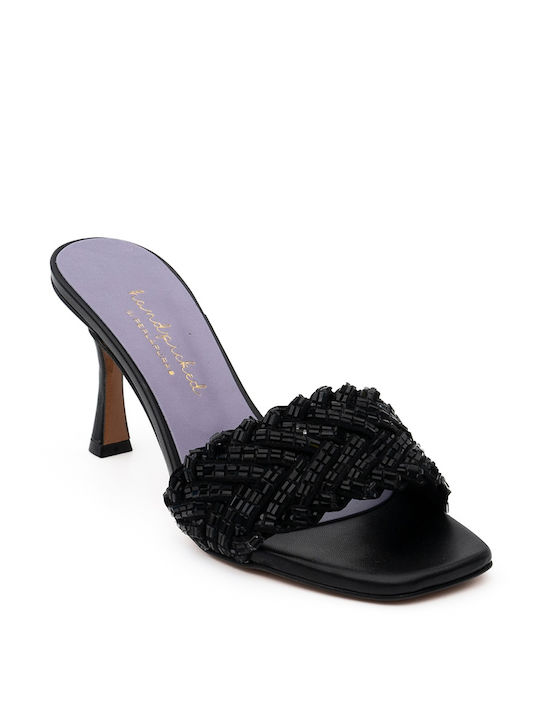 Perlapura Leather Women's Sandals with Strass Black