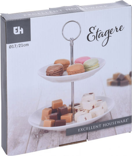 Excellent Houseware Etajeră 2 niveluri din Porțelan Albă Ø21cm L21xl25cm 1buc