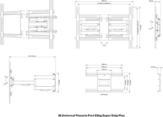 Multibrackets M Universal Flexarm Pro 125kg Super Duty Plus Стойка за телевизор Стенен с рамо до 110" и 125кг Черен