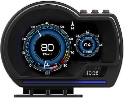 A500 Car Console OBD2, Head Up Display, Water Temperature, Clock, Oil Temperature, Compass, Barometer, Speedometer and Air-Fuel Single Digital Instrument 88.9mm