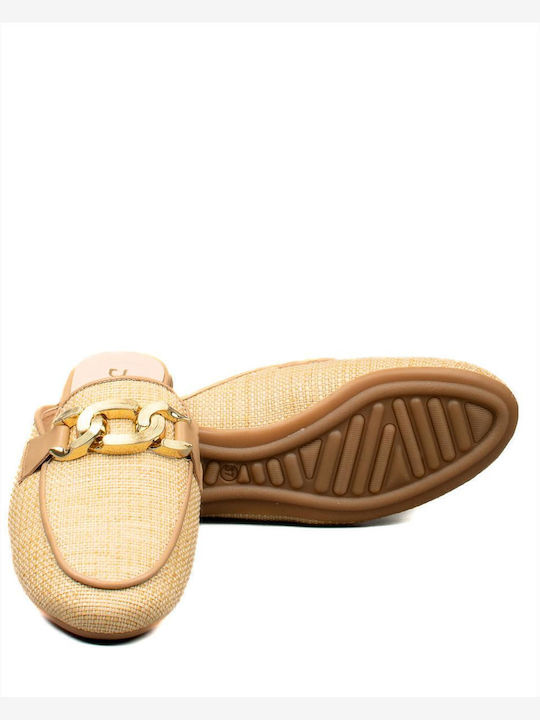 Flat Δερμάτινα Mules σε Μπεζ Χρώμα