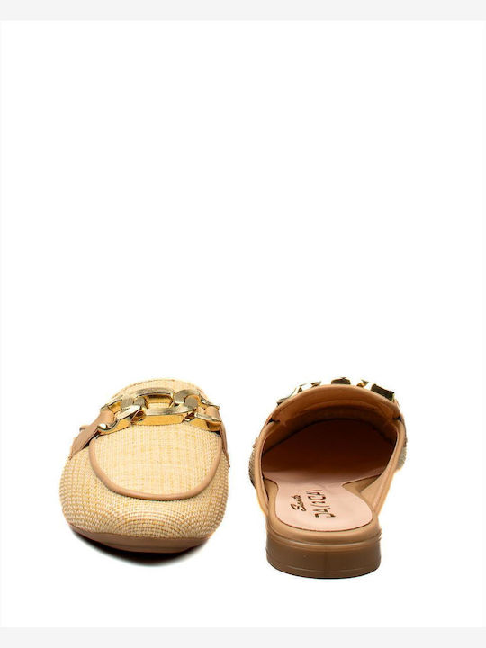 Flat Δερμάτινα Mules σε Μπεζ Χρώμα