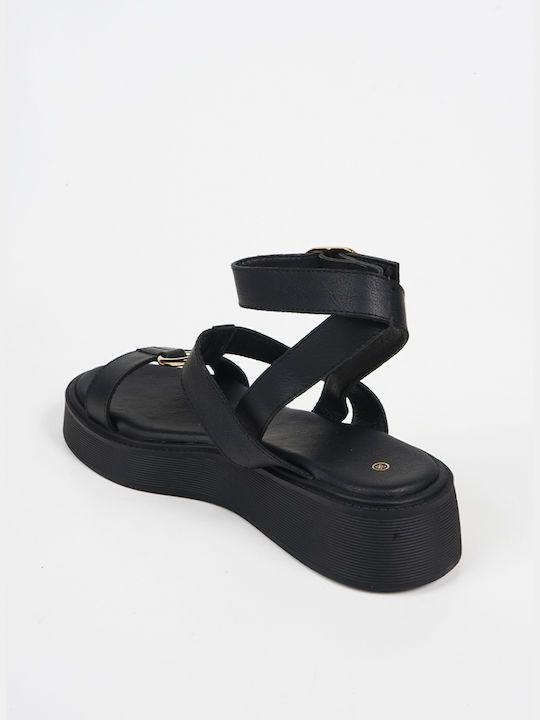 Piazza Shoes Flatforms Women's Sandals with Ankle Strap Black