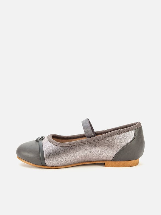 Mayoral Kids Leather Ballerinas with Elastic Strap Gray