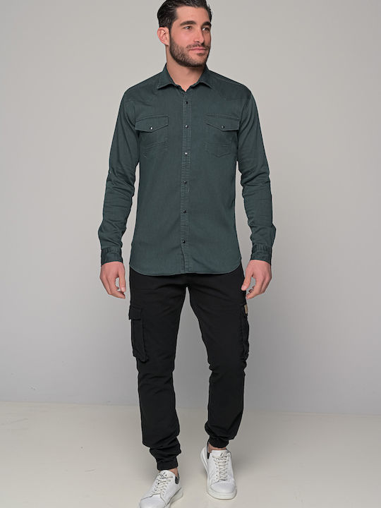 Ben Tailor Pure Men's Shirt Long Sleeve Denim Polka Dot Green