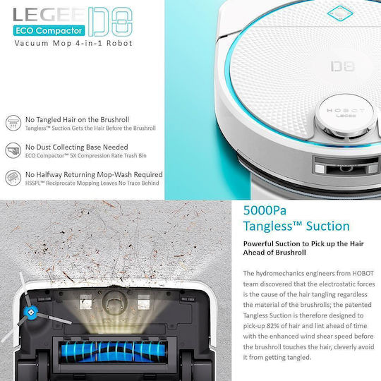 Hobot Legee D8 Σκούπα Ρομπότ με Χαρτογράφηση Laser & Απορρόφηση 5000Pa Λευκή