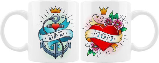 VOUR Mom & Dad Tattoo Καρδιές Κούπα Κεραμική Πολύχρωμη 330ml